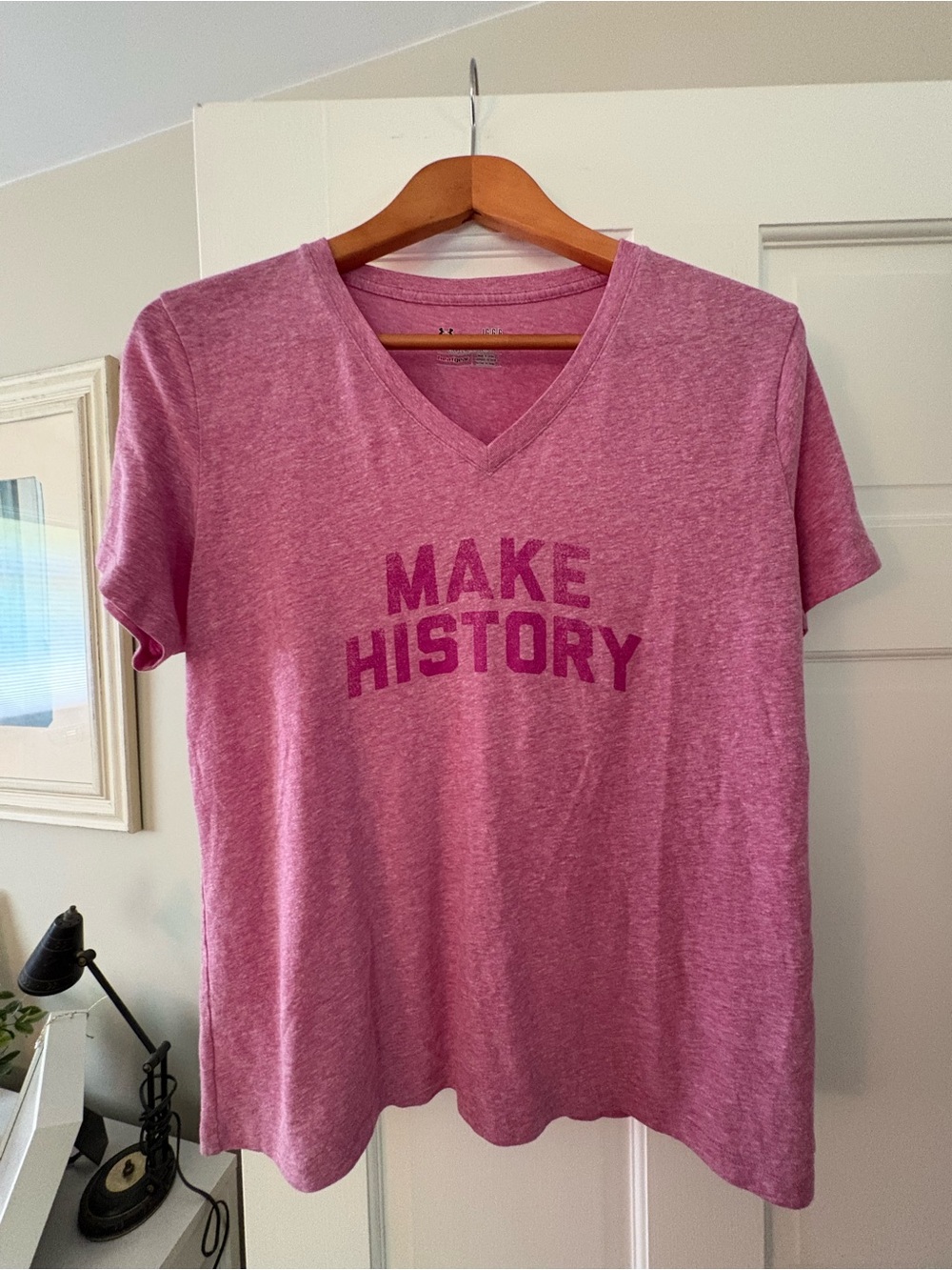 Under Armour Heather Pink "Make History" V-Neck Tee